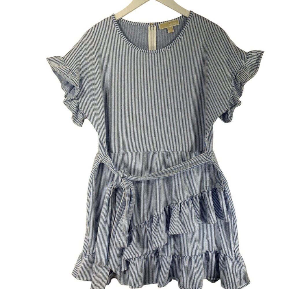 Michael Kors Sky Blue Ruffle Sleeve Mini Dress - Picture 3 of 15